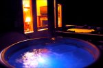 Big Bear Lodge night view of hot tub.